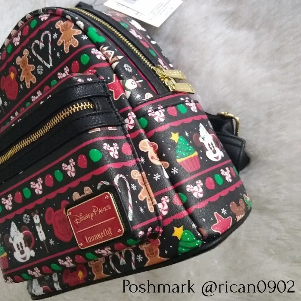 Disney Parks Loungefly Holiday Christmas Snacks  Backpack and Disney ears